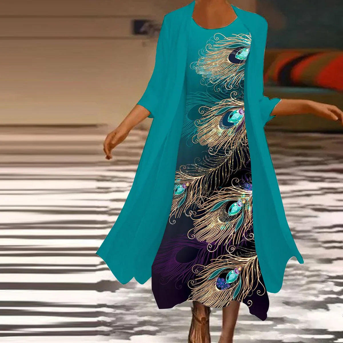 Hannah – smuk grøn midikjole med overtøj