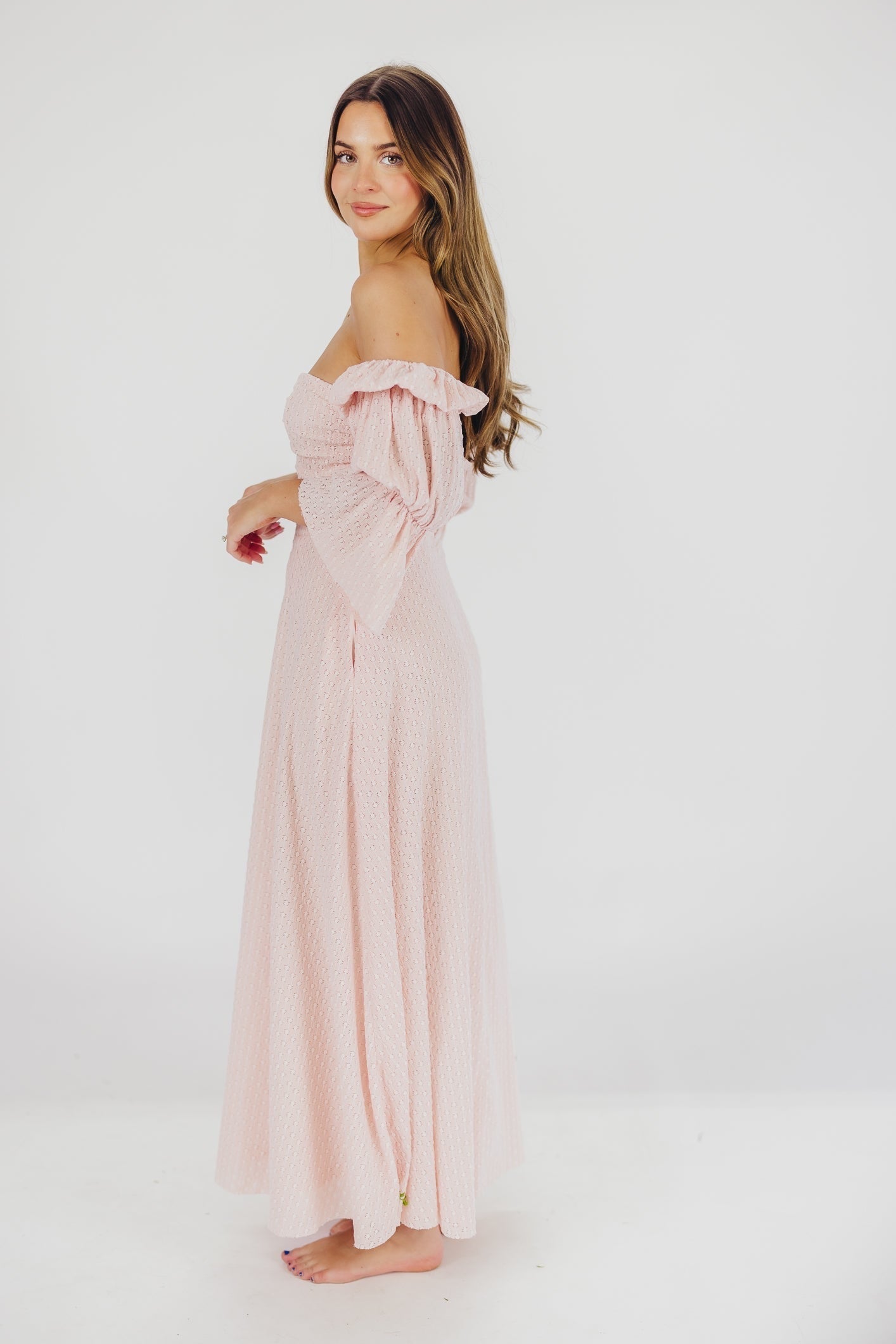 Corrine tiered sleeve Maxi Dress med lommer i ballerina pink - bump friendly