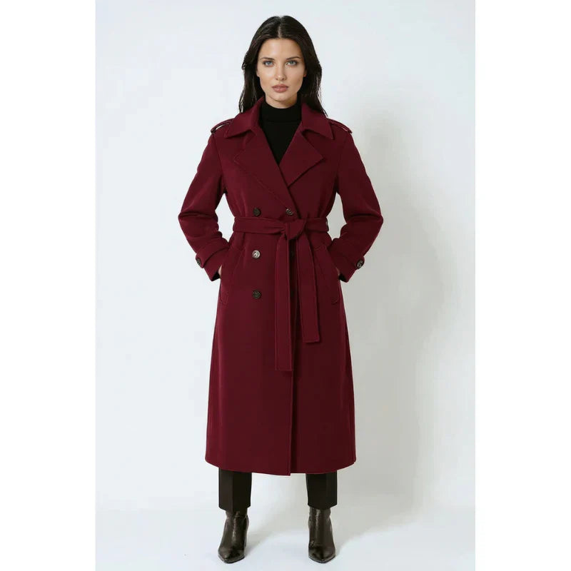 Serena dame vinterjakke i bordeaux med bælte