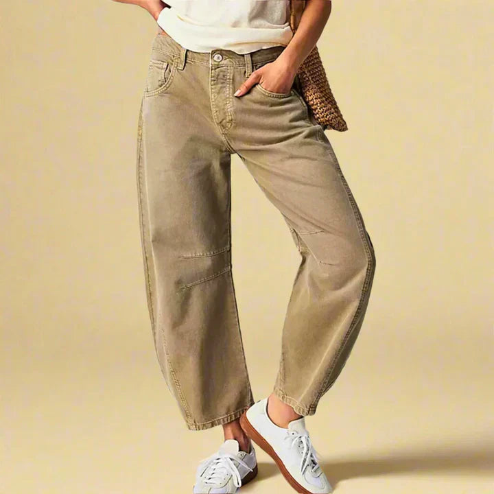 Thea - vintagevaskede damebukser med stribet detalje på knæet