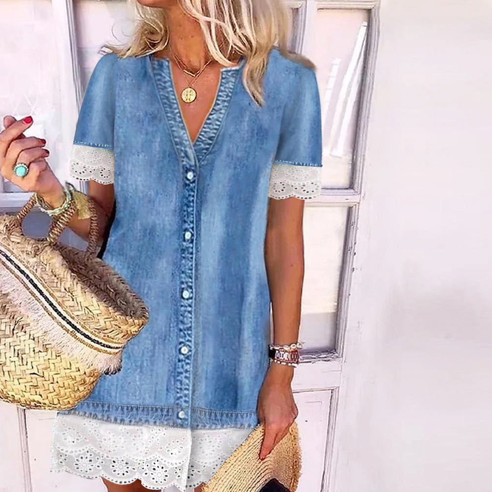 Rebecca – smart minikjole med korte ærmer og v-udskæring