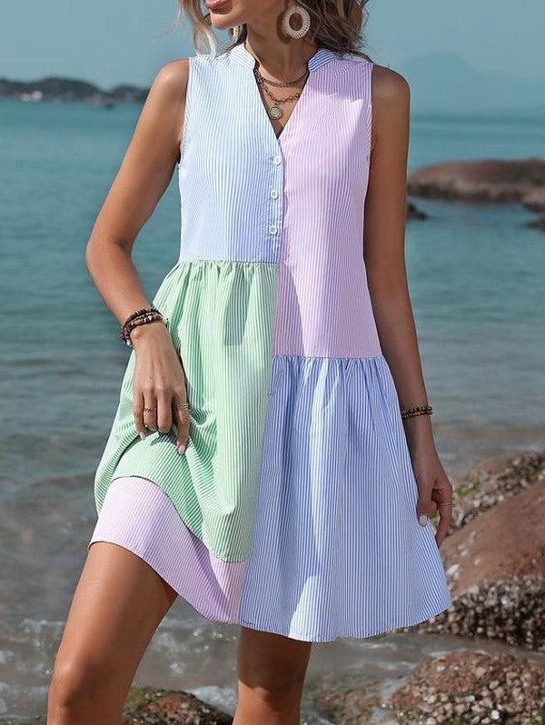 Ava – luftig, stribet, ærmeløs minikjole