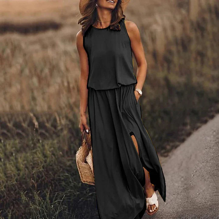 Schwarze Maxi Kleid ohne Ärmel für Damen