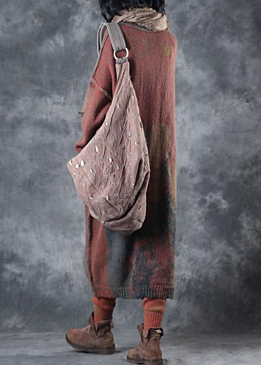 Boho orange v-hals lommer efterår knap strik sweater cardigans