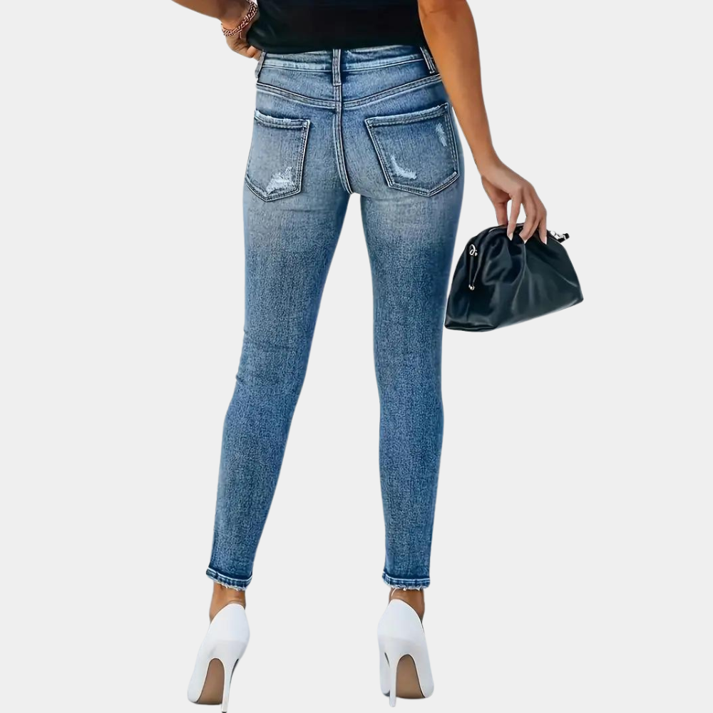 Ember - trendy skinny damejeans med moderigtige knapper