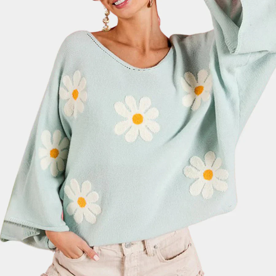 Mia - charmerende sweater med blomsterbroderi til kvinder