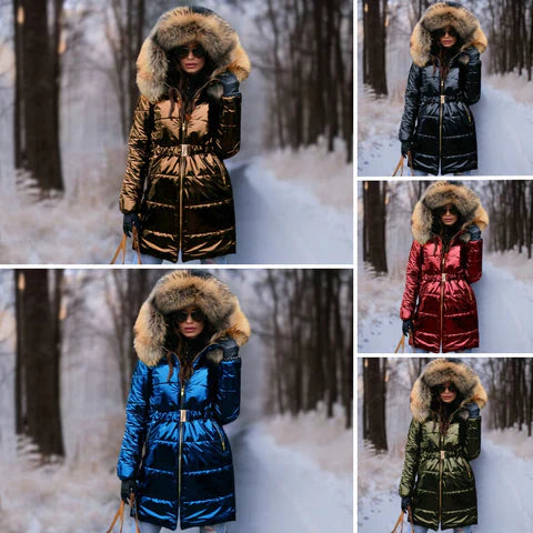 Dorothea | varm, skinnende jakke med hætte