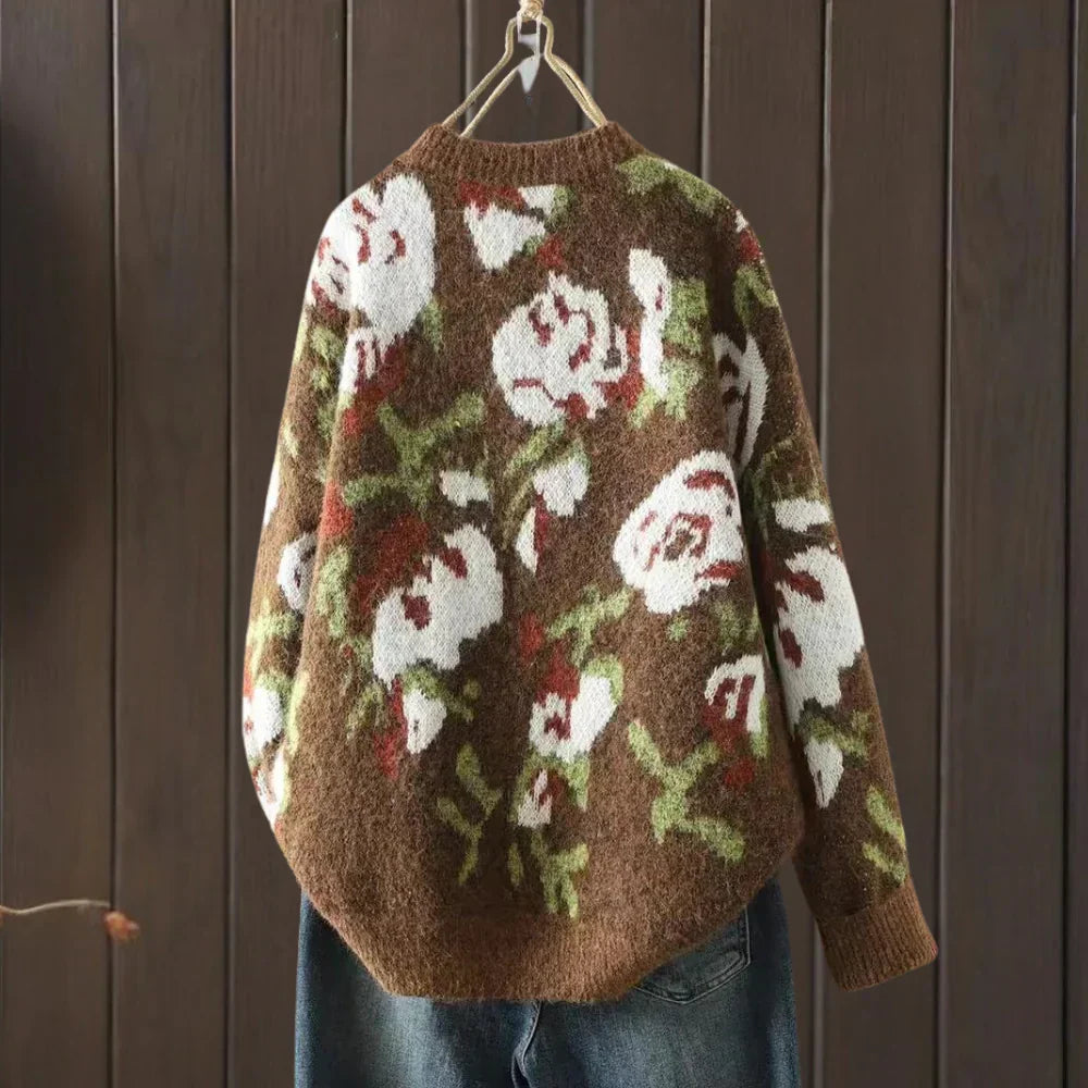 Kaia - striktrøje med blomstermønster til kvinder