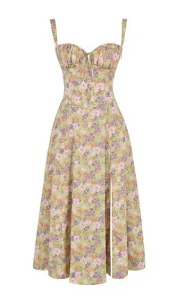 Blomstret bustier kjole med medium talje