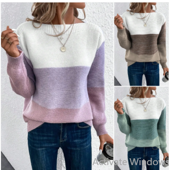 Clara - elegant tre-farvet patchwork sweater