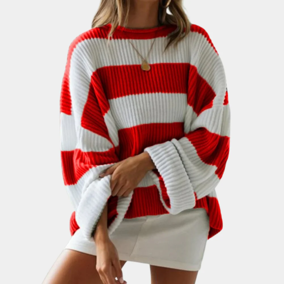 Mathilde - trendy stribet dametrøje i stor størrelse for ultimativ komfort