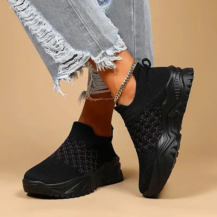 Slip-on sneakers, strikkede, åndbare, ortopædiske sko, damesneakers