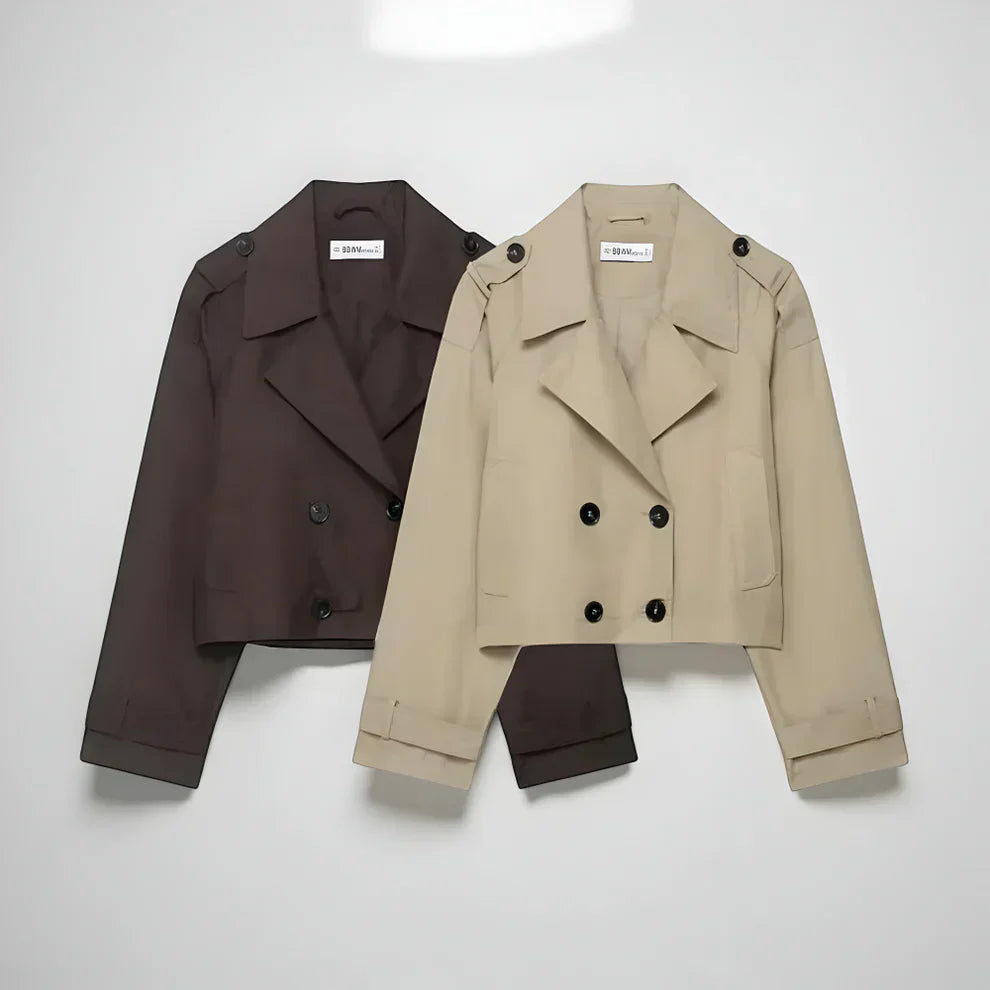 Stilfuld dobbeltradet cropped trenchcoat med lommer til kvinder – dame