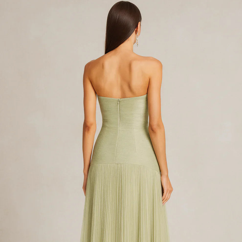 Stropløs plisseret maxikjole til kvinder