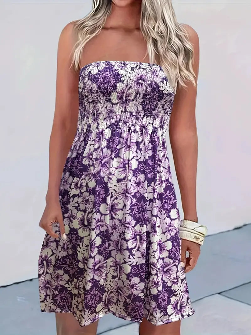 Lela stropløs strandkjole med blomsterprint til forår og sommer