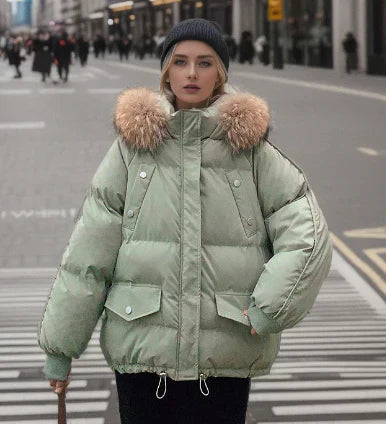 Vinterfrakke med hætte af imiteret pels - Maxinne