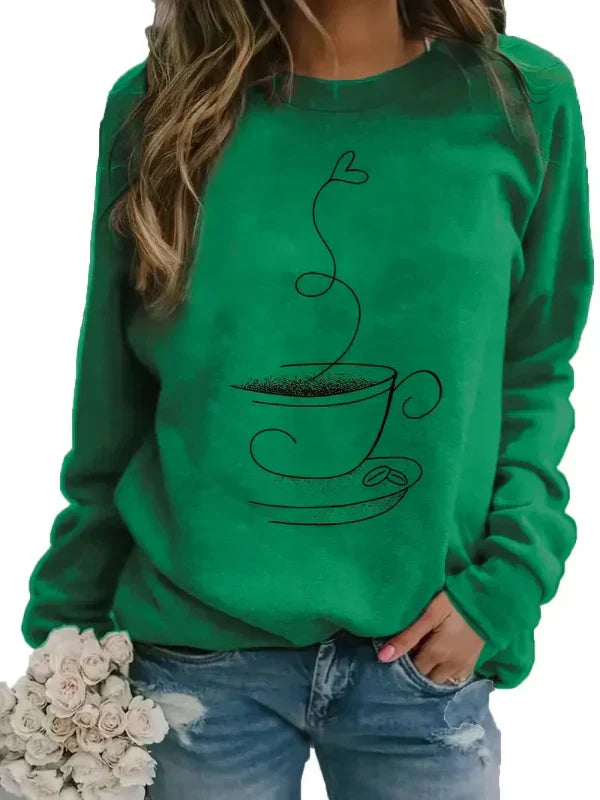 Maja – sweatshirt med rund hals og grafisk print af kaffekop