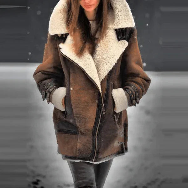 Margarete – pilotjakke i læder med fleecefor og krave