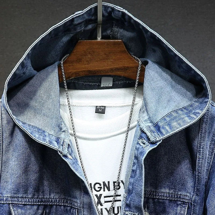 Denimjakke til mænd med hætte i vintage stil