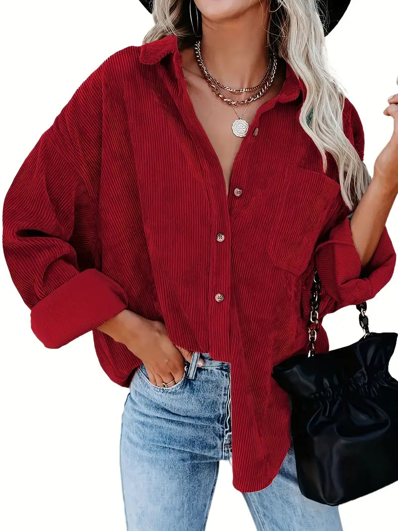Elegant langærmet skjortebluse i fløjl til kvinder