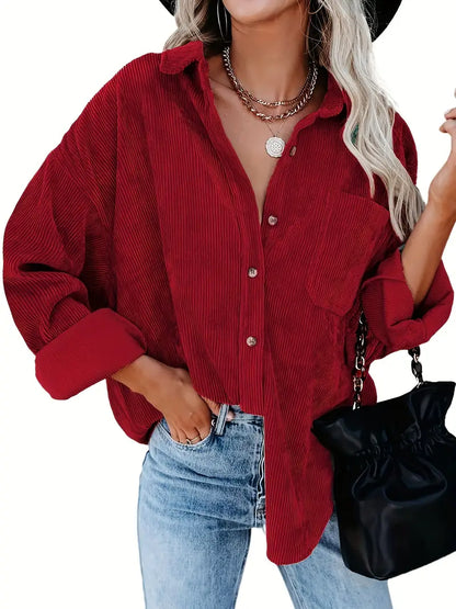 Elegant langærmet skjortebluse i fløjl til kvinder