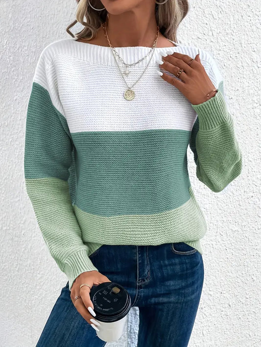 Natalie – colour-block langærmet sweater med rund hals