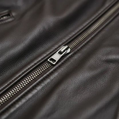 Oskar – slim fit læderjakke med opretstående krave og lynlås