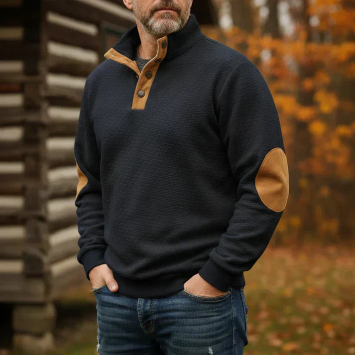 Rune – afslappet sweatshirt med stående krave og albuepatches