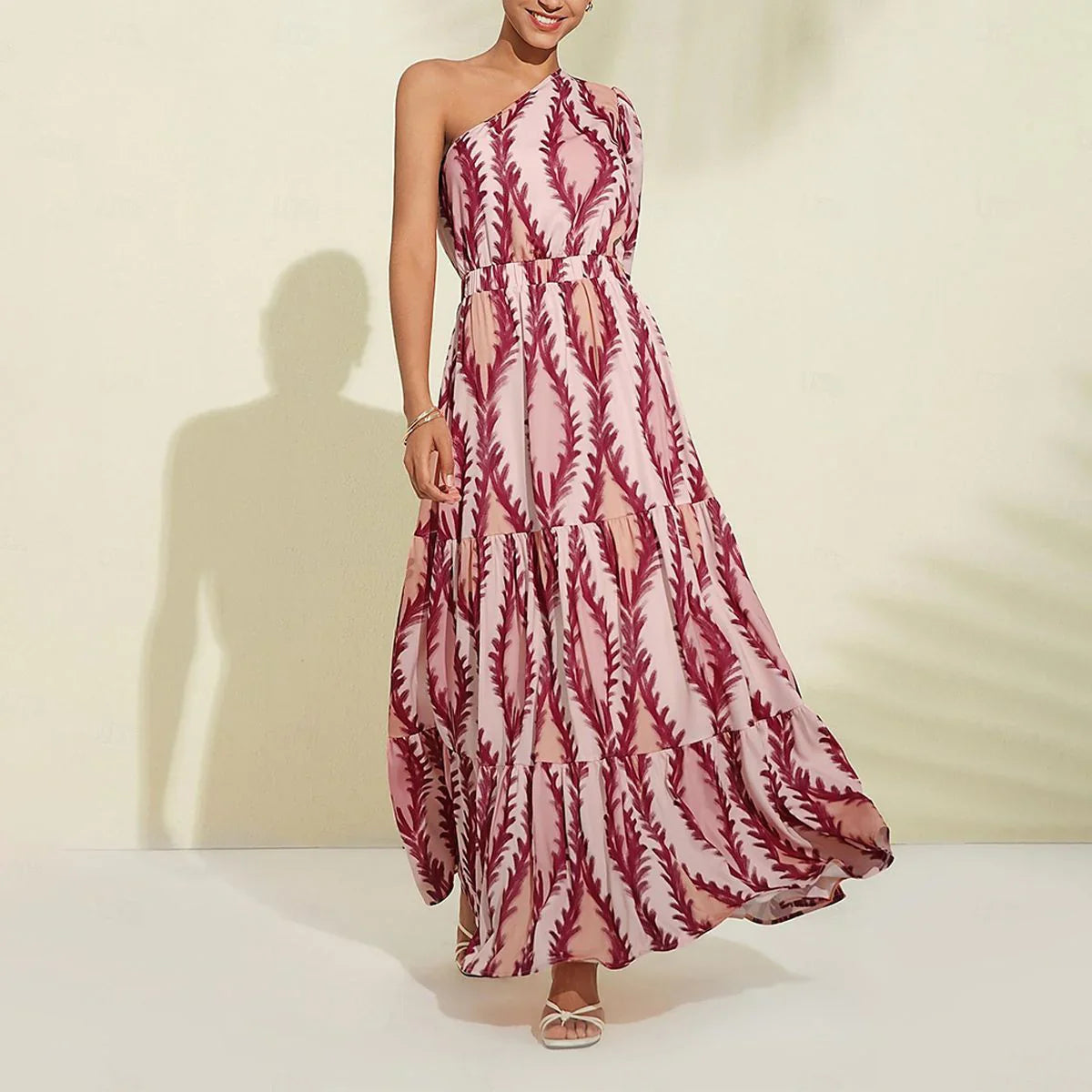 Jasmine – sexet en-skulder-maxikleid i rosa