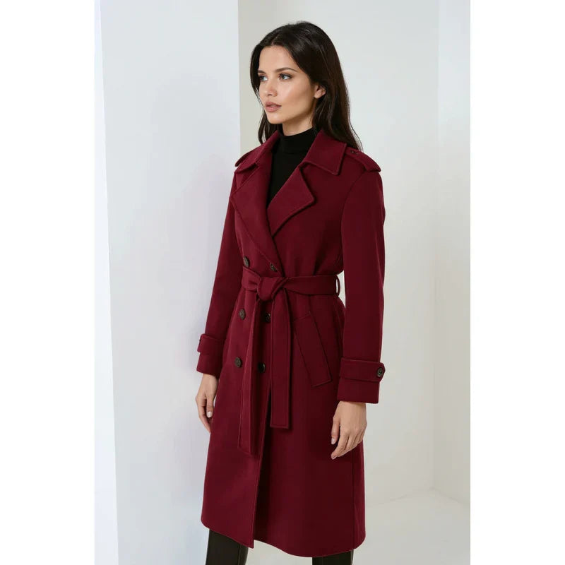 Serena dame vinterjakke i bordeaux med bælte