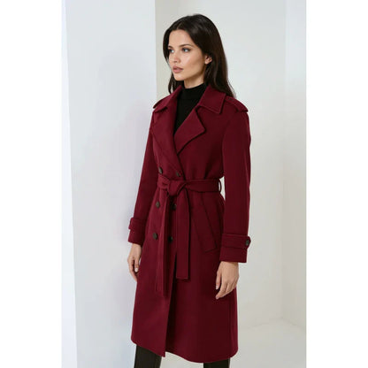 Serena dame vinterjakke i bordeaux med bælte
