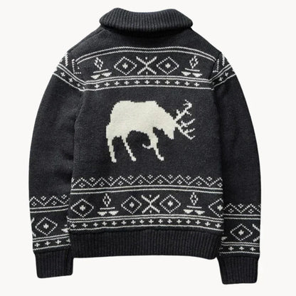 Mountridge - hyggelig herresweaterjakke i patchworkdesign med rensdyrmotiv