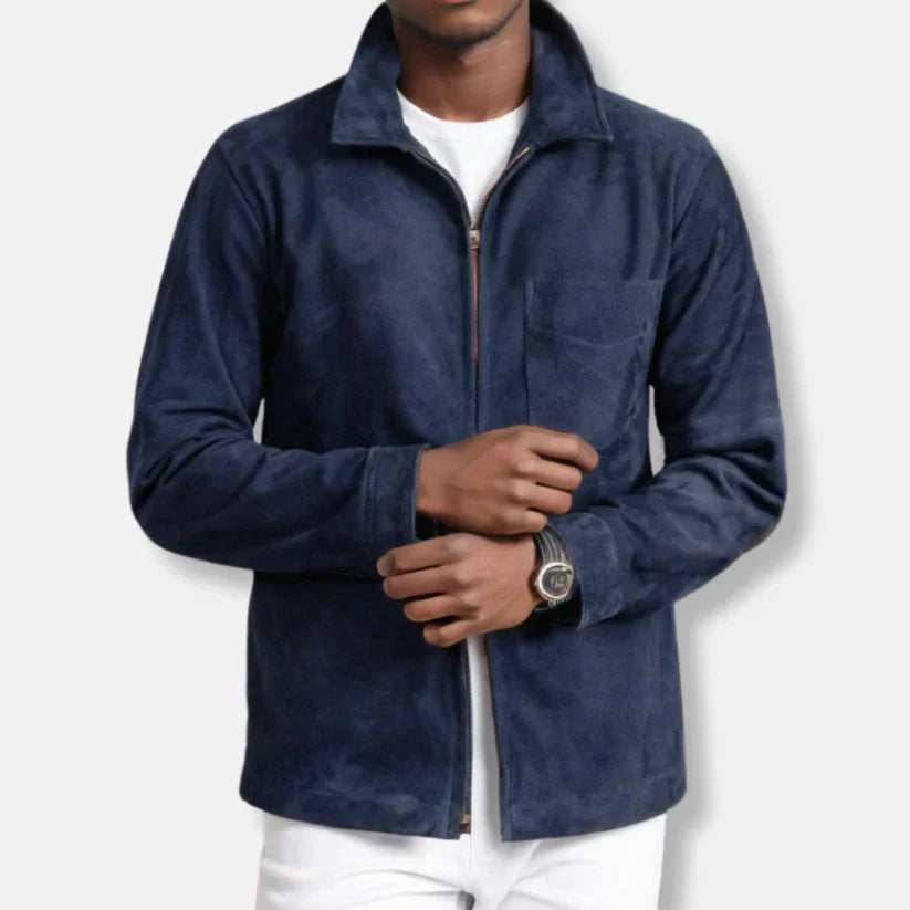 Emil – slim fit ruskindsjakke med opretstående krave og lynlås