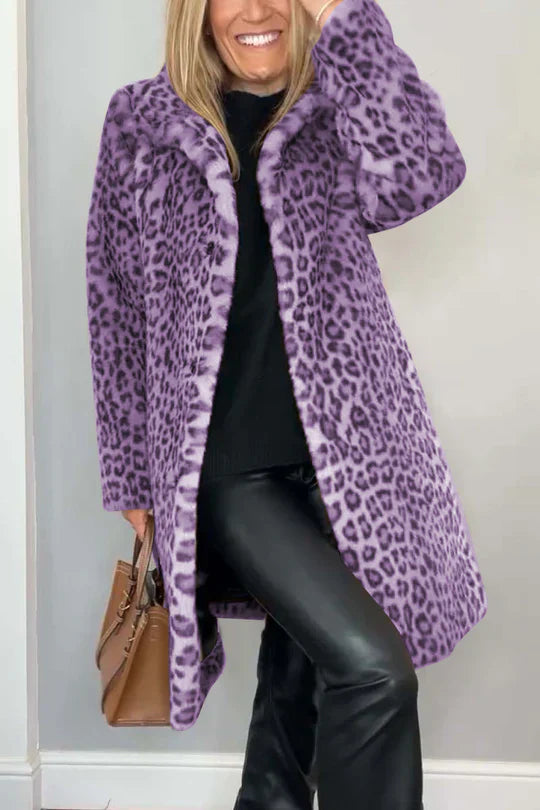 Emmy - klassisk vinterfrakke til kvinder med leopardprint