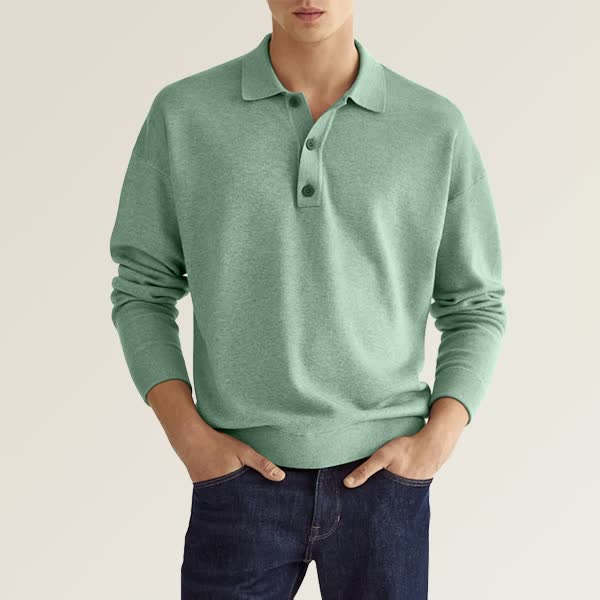 Garen - afslappet langærmet poloshirt til mænd