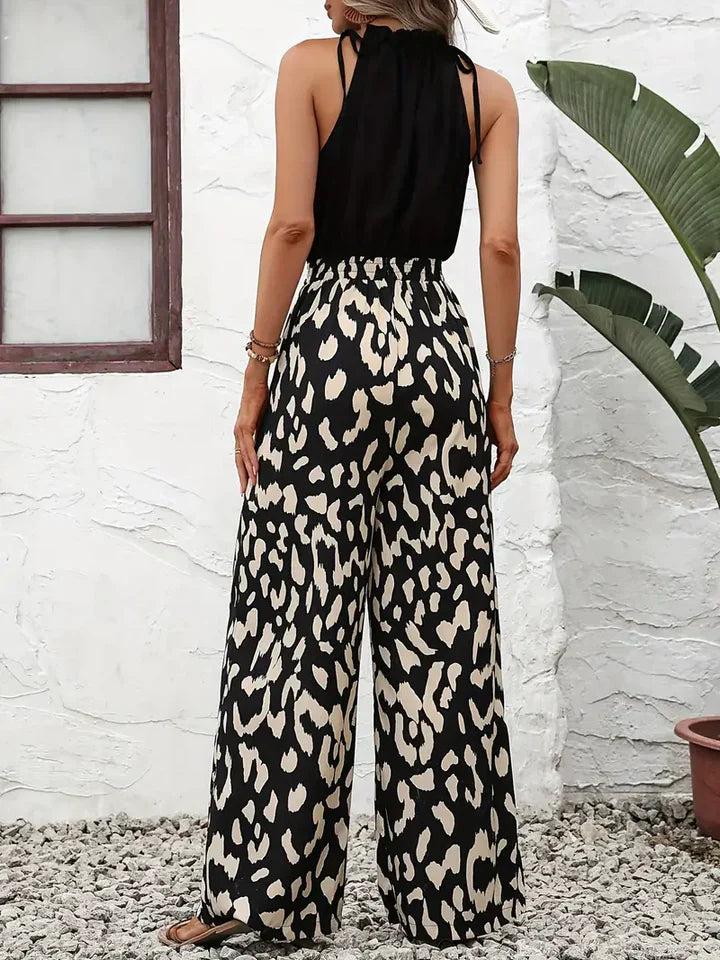 Ledi - jumpsuit med brede ben i leopardprint