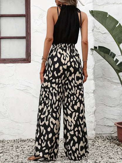 Ledi - jumpsuit med brede ben i leopardprint