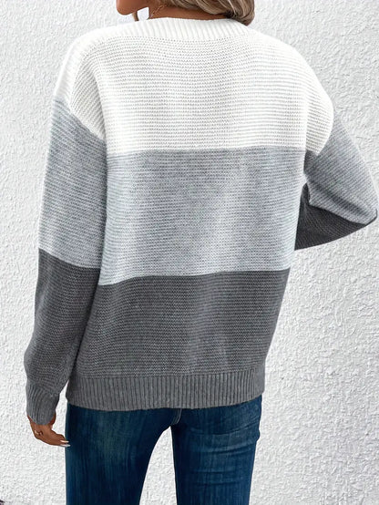 Natalie – colour-block langærmet sweater med rund hals