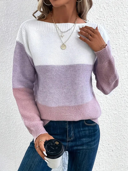 Natalie – colour-block langærmet sweater med rund hals