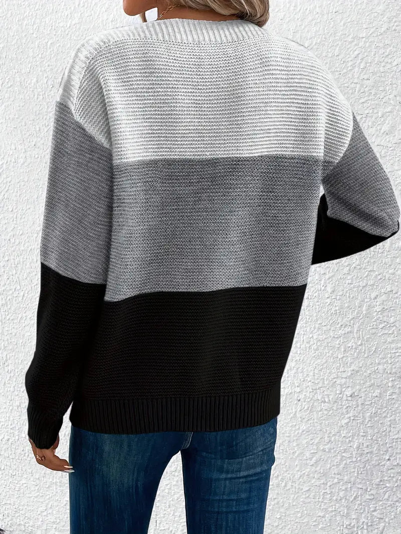 Natalie – colour-block langærmet sweater med rund hals