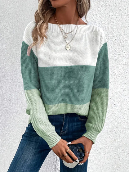 Natalie – colour-block langærmet sweater med rund hals