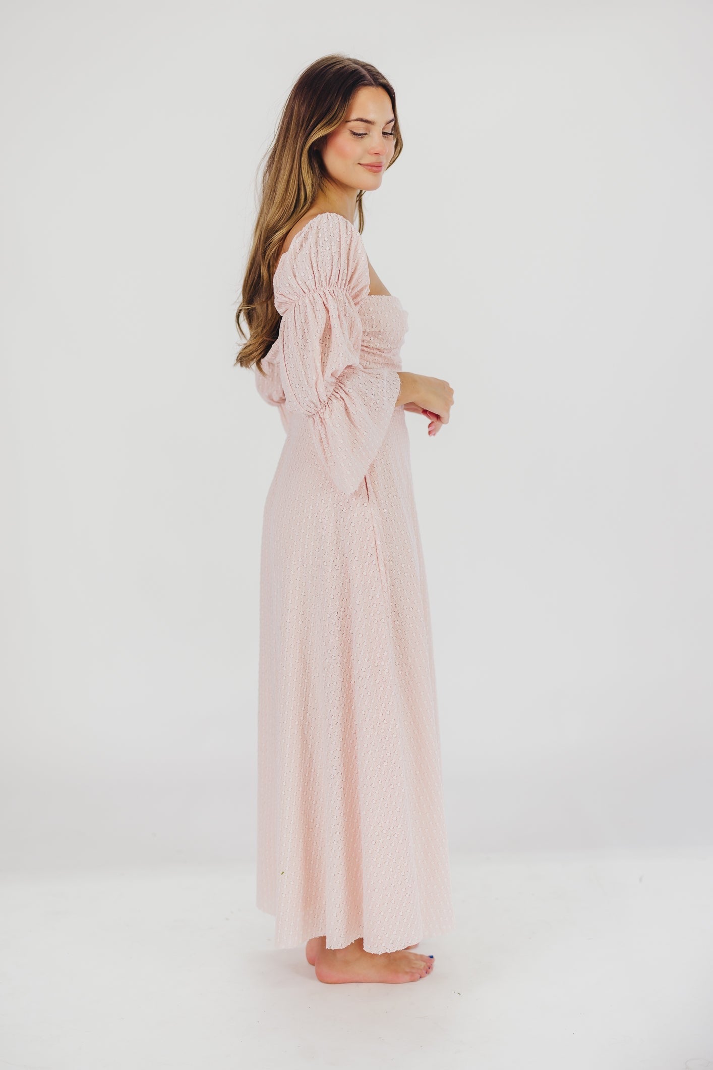 Corrine tiered sleeve Maxi Dress med lommer i ballerina pink - bump friendly