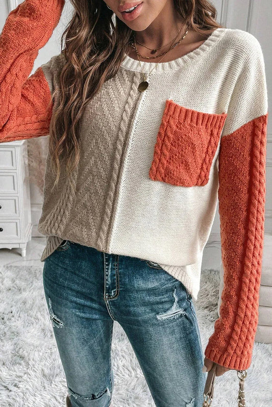 Trendy sweater med rund hals og farveblokke til vinter