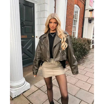Vegansk bikerjakke til kvinder med bælte og lynlås