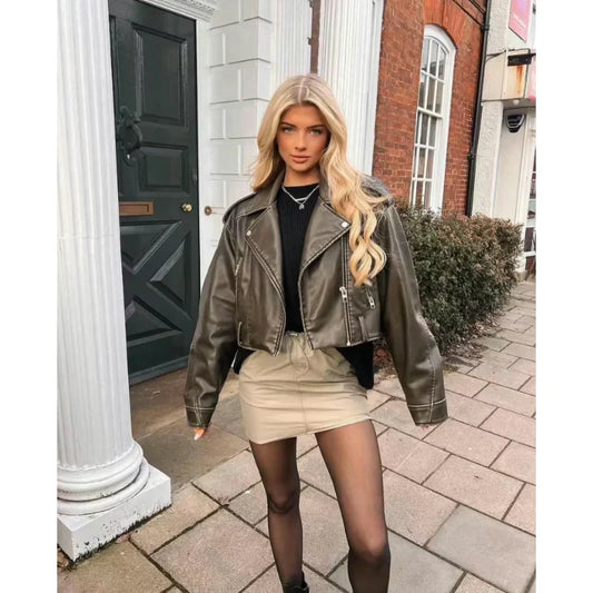 Vegansk bikerjakke til kvinder med bælte og lynlås