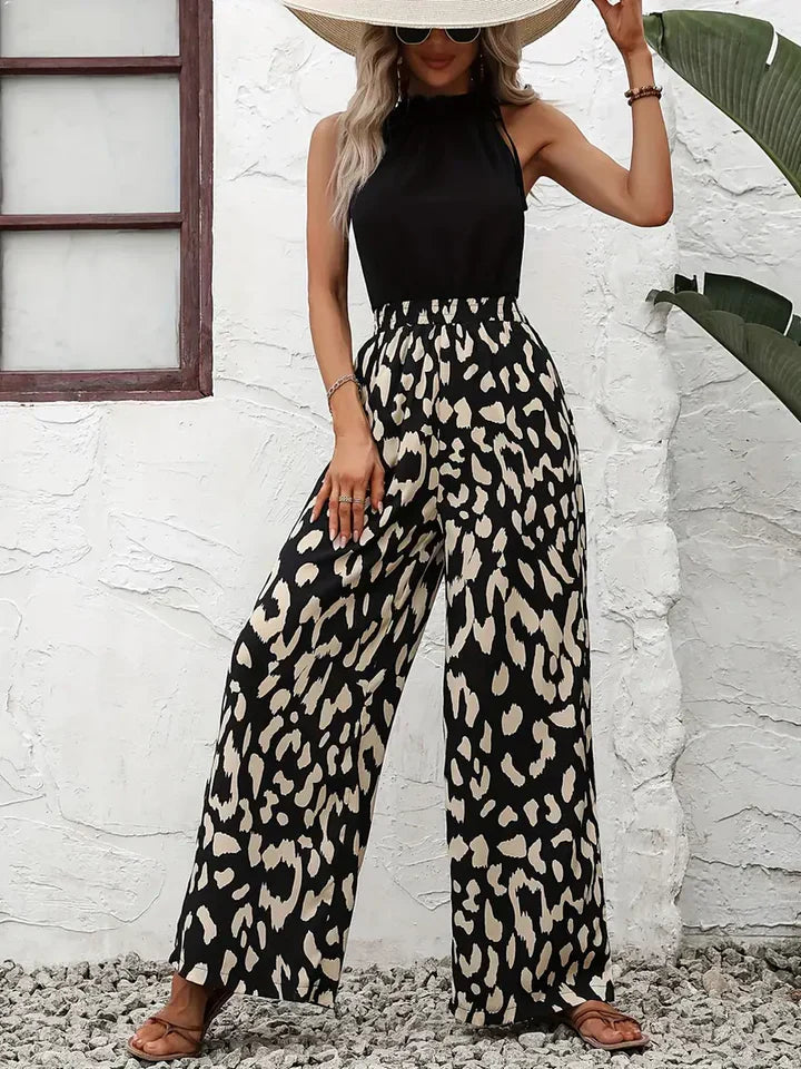 Ledi - jumpsuit med brede ben i leopardprint