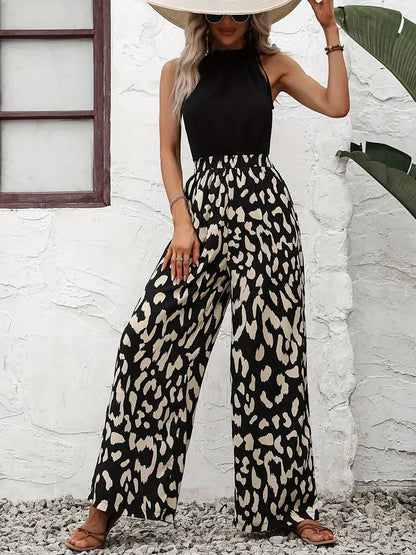 Ledi - jumpsuit med brede ben i leopardprint