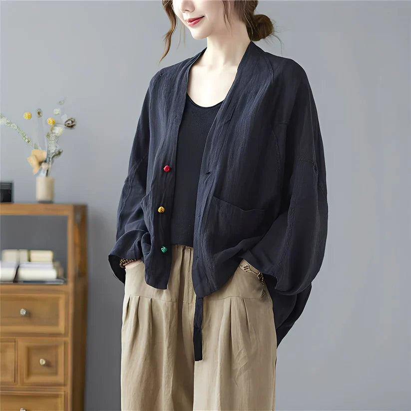 Shelia løs kort cardigan med lommer – dame