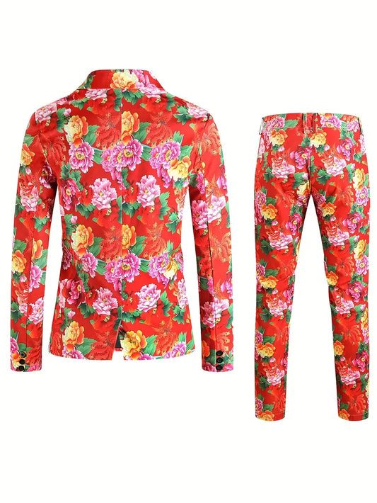 Chic 2-delt jakkesæt med blomstermønster
