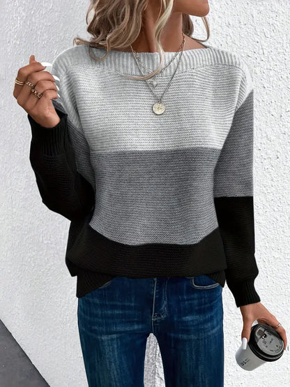 Natalie – colour-block langærmet sweater med rund hals